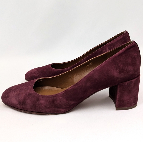 Margeaux The Heel Suede Pump Block Heel Patent Leather Accents Burgundy 38.5/8.5 - Picture 6 of 15